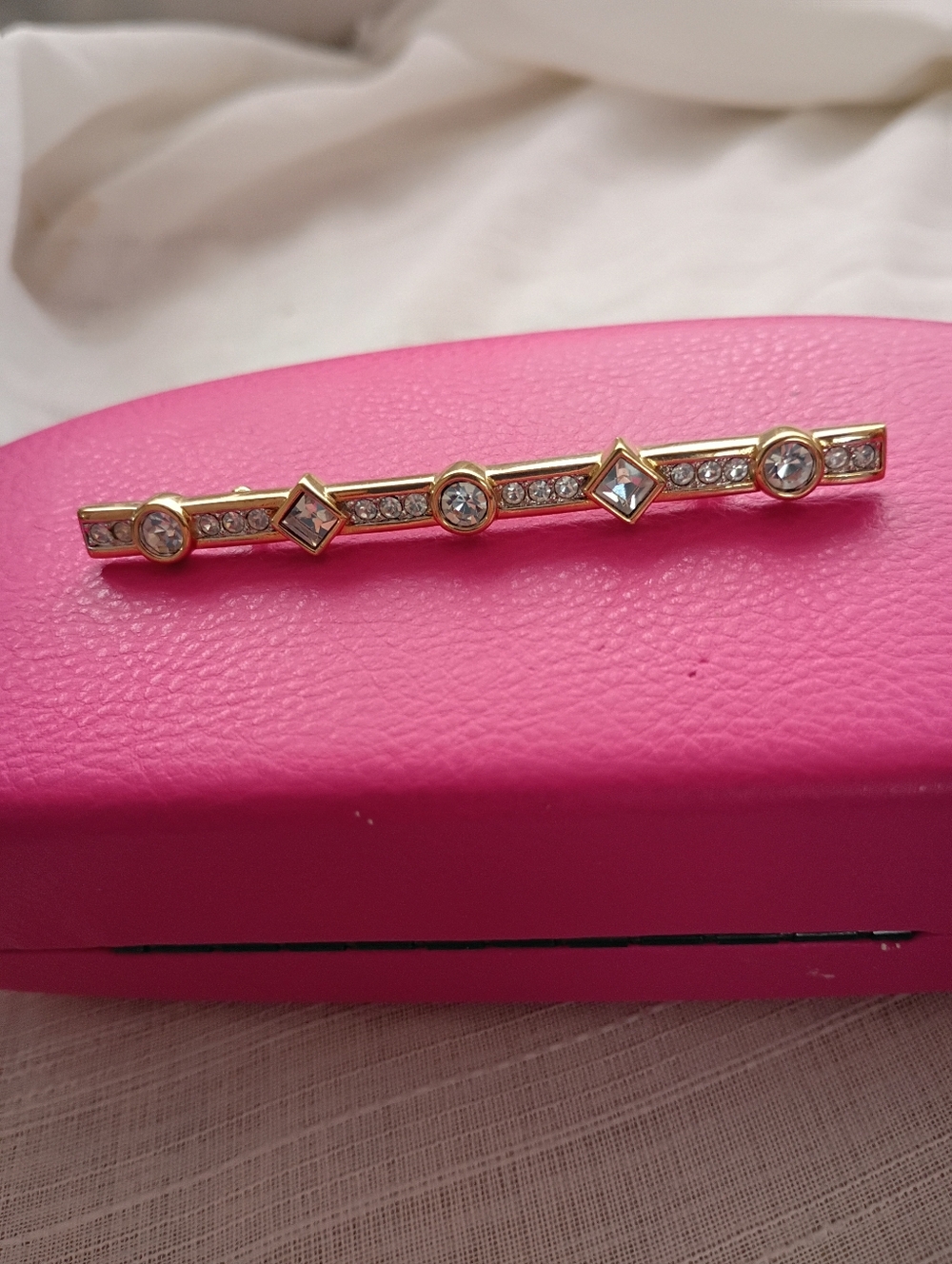 Vintage Swarovski Bar Brooch Crystal Gold Signed Swan Mark Women's Jewelry